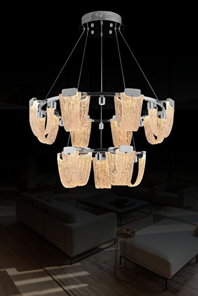 RONİSU AYDINLATMA Hera Lüks Modern 2 Katlı 80 cm Gold ve Krom Seçenekli Led A...