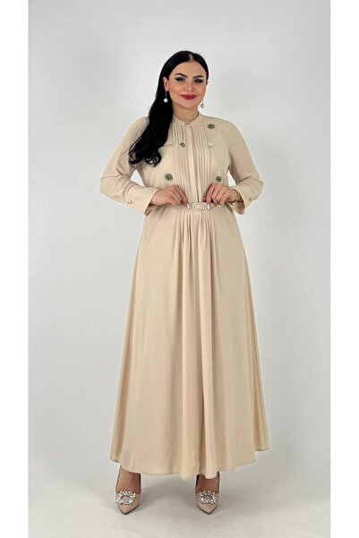 mardi exclusive Women's Plus Size Ribbed Embroidered Long Evening Dress Butter