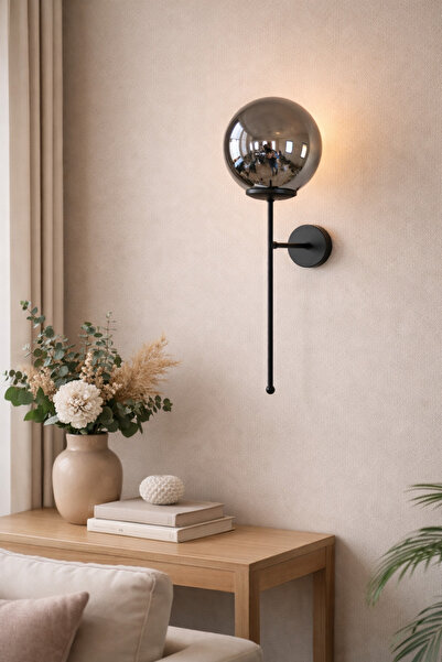 Ömür Avize Ayli̇n Black Case Globe Glass Wall Lamp