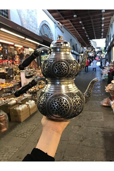 Maraş Bakırcılık El İşçiliği Oyma İşlemeli Bakır Çaydanlık - 3 Litre Hacimli ...