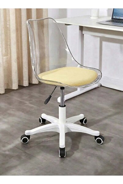 Taimi Modern Clear White Office Chair, Swivel Adjustable Height, Padded Yello...