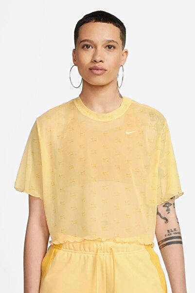Nike Tricou de damă Air cu mânecă scurtă, guler rotund, galben, casual