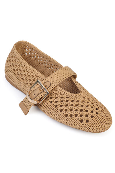 Capone Outfitters Dannie Hakiki Deri Astarlı Bantlı Yuvarlak Burunlu Kadın Babet