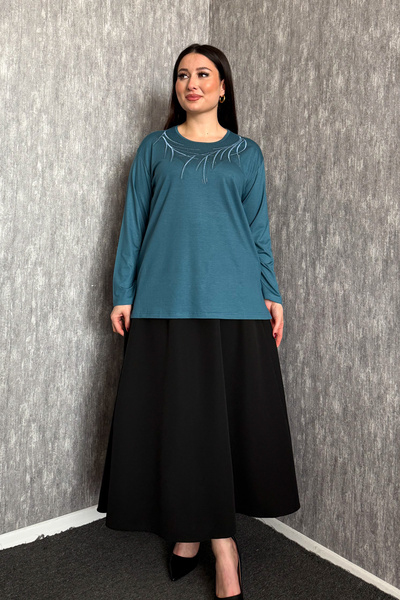 ModaPlaza Γυναικεία Μπλούζα Μακρυμάνικη με Κέντημα και Πέτρες, Μεγάλο Μέγεθος...