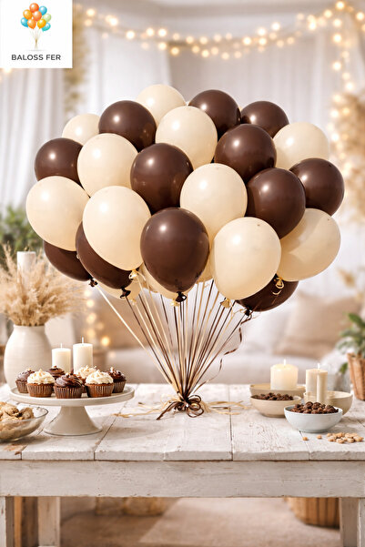 baloss fer 20’Lİ PASTEL BALON SETİ KAHVERENGİ & KREM BALONLAR