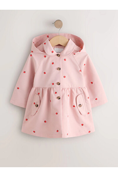 Next Baby Çilek Desenli Pembe Su Geçirmez Kız Çocuk Mont/Trençkot