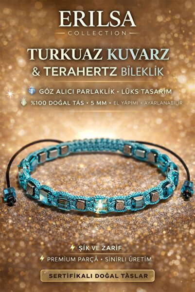 Erilsa Certified Natural Stone Turquoise Quartz Terahertz Bracelet - Cube Cut...