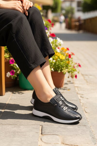 AYK'S Pantofi casual de damă, ușori, cu șireturi din cauciuc negru 063 Z