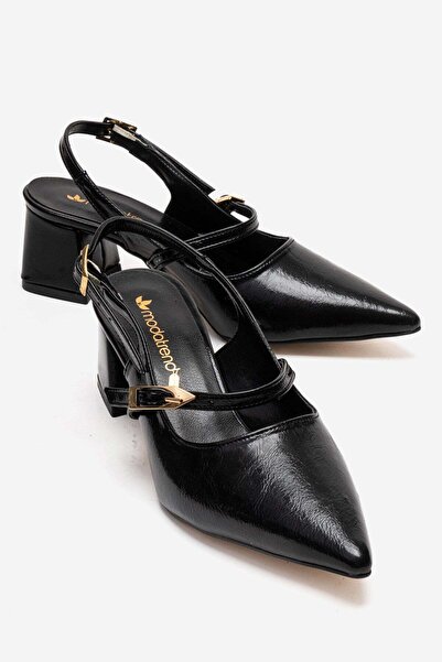 CCWAY AYAKKABI Γυναικεία πέδιλα με ανοιχτή πλάτη και τακούνι ΜΑΥΡΑ ΖΑΡΩΜΕΝΑ