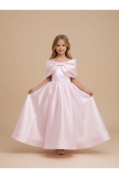 Zekids Κοριτσίστικο μακρύ βραδινό φόρεμα με φιόγκο και λεπτομέρειες στους ώμους