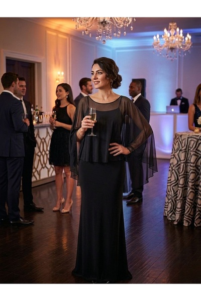 morche Women's Bat Sleeves Wide Cut Cape Model Tulle Blouse