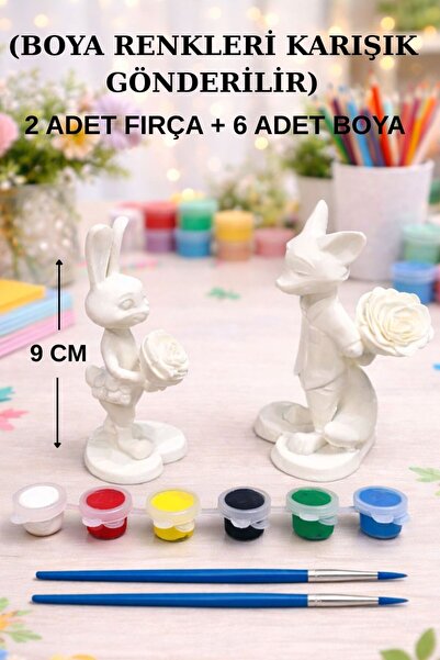 Printorium DIY Boyama Seti – Sevimli Tavşan ve Tilki Figürleri - 2 FIRÇA + 6 ...