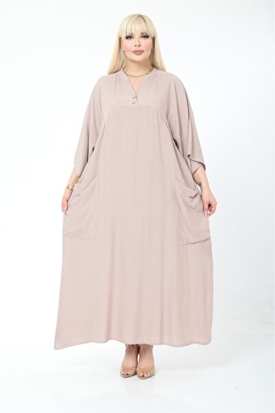 mervemoda Γυναικείο υφαντό φόρεμα plus size