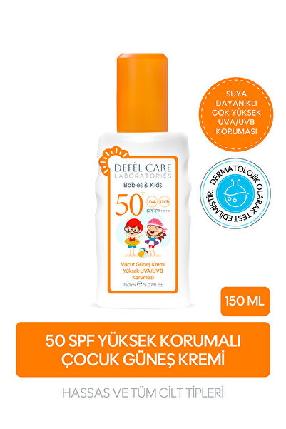 Defel Care SPF50+ Çocuk Güneş Kremi 150ml | Yüksek UVA/UVB & Suya dayanıklı