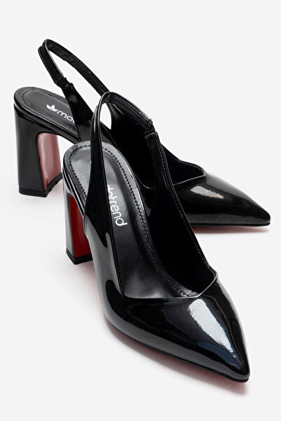 CCWAY AYAKKABI Women's Mirrored Open-Back Heeled Shoes Black Patent Leather