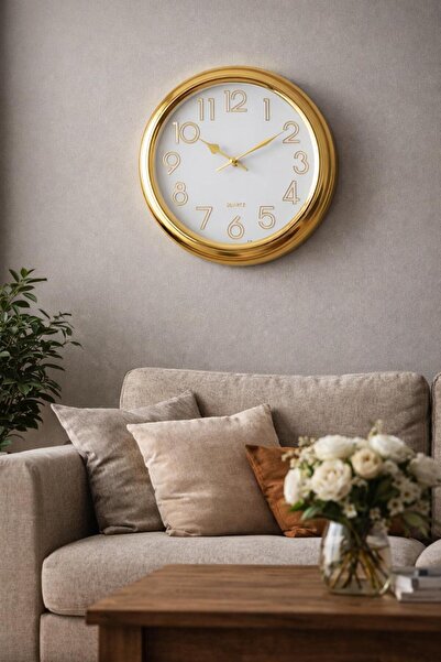 Noor Luxury wall clock with shiny gold frame and modern elegant design with c...