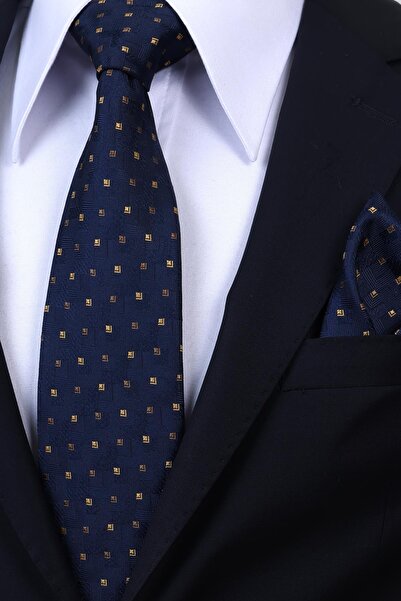 Esgue Χειροποίητη γραβάτα με γεωμετρικό μικροσχέδιο, 8 εκ., σε μπλε ναυτικό κ...