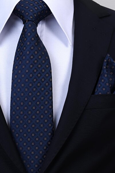 Esgue Χειροποίητη γραβάτα με μοτίβο, 8 εκ., σε σκούρο μπλε χρώμα, με μαντήλι.