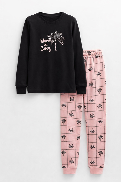 REMSA Set pijamale din bumbac pieptănat pentru fete tinere 6604 Bleumarin