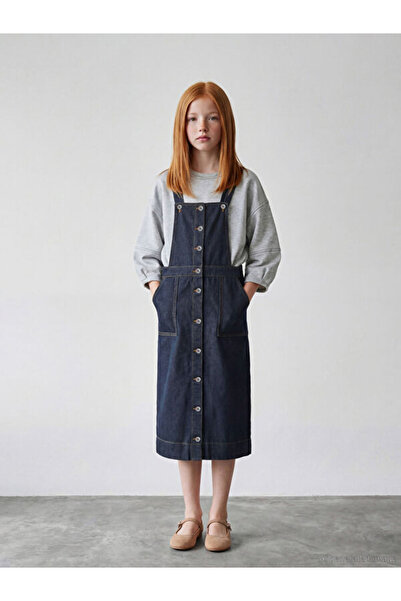 LC Waikiki I Kare Roba Collar Girl's Jean Salopet Dress from Freezen Store