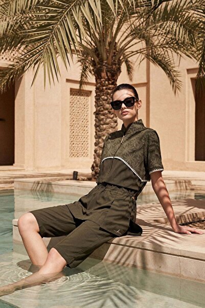 Haşema Vaha Collection Πράσινο Σετ Μαγιό 5 Τεμαχίων με Σχέδιο Παλάμης στους Ώ...