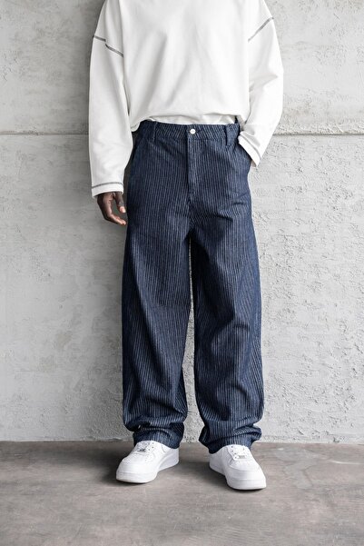 Machinist Men's Baggy Balloon-Fit Striped Jeans - Blue S