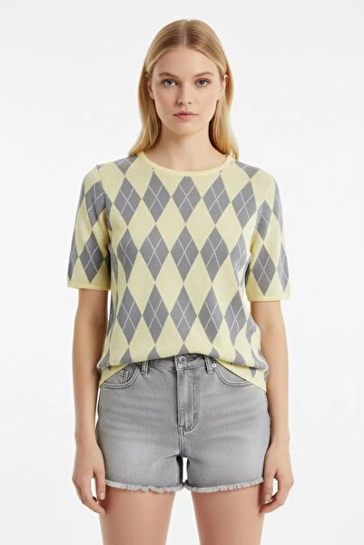 Park Karon Women's Crew Neck Diamond Pattern Knitwear Sweater 12419.Vrt