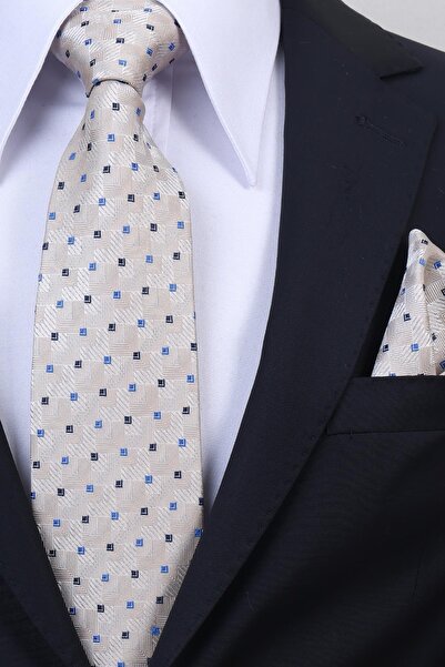 Esgue Χειροποίητη Γραβάτα 8 εκ. με Γεωμετρικό Μικροσχέδιο σε Μπεζ Μπλε Χρώμα ...