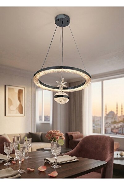 Lzy Avize Store Kristal Tek Toplu Halka Avize – Modern Salon, Yemek Masası, M...