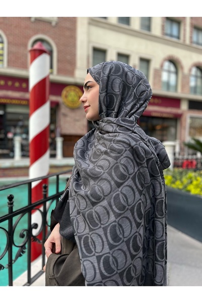 Scarf Halka Desen Siyah Renk Jakar Şal