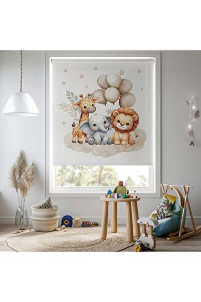Home Kız ve Erkek Odası - Sevimli Safari Hayvanları Baskılı Stor Perde