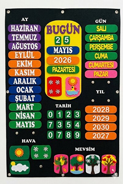 Keçebahçesi Kayseri İnteraktif Takvim Keçe Pano, Etkileşimli Yıl/Ay/Mevsim/Gü...