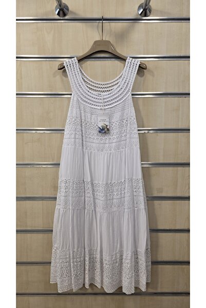 Park Moda Αμάνικο κοντό ιταλικό φόρεμα με δαντέλα στο λαιμό