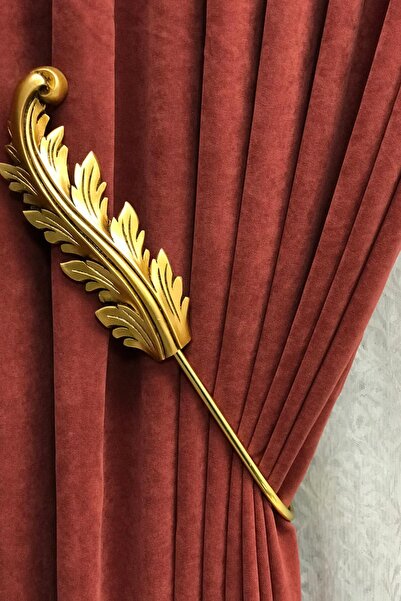 Saççax Exclusive Yaprak Figürlü Fon Perde Pensi Bağlama Aparatı Antik Gold