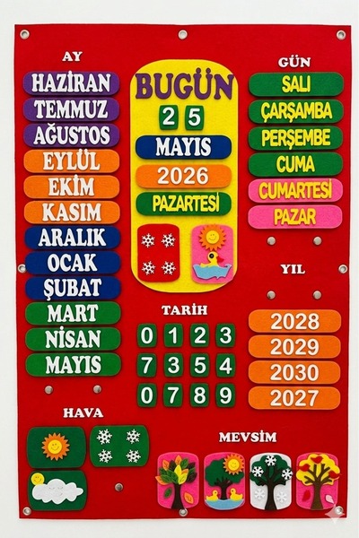 Keçebahçesi Kayseri İnteraktif Takvim Keçe Pano, Etkileşimli Yıl/Ay/Mevsim/Gü...