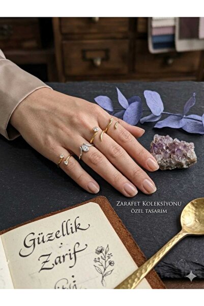 Papatya Silver Altın kaplama Altın modeli 4'lü Kombin Çıtır Yüzük