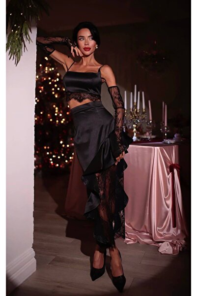 Friday Mood Γυναικείο Μαύρο Σετ με Δαντέλα και Λεπτομέρειες