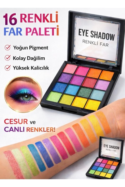 NUNUKO 16 Renkli Far Paleti (Yüksek Pigmentli)