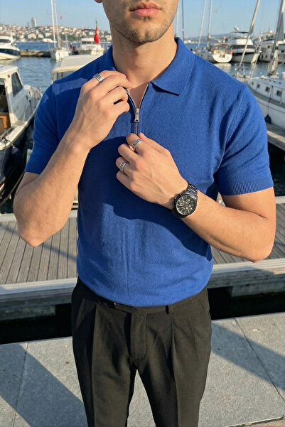 Livio Ferri Allen Premium Zippered Polo Collar Men's Knitwear T-Shirt