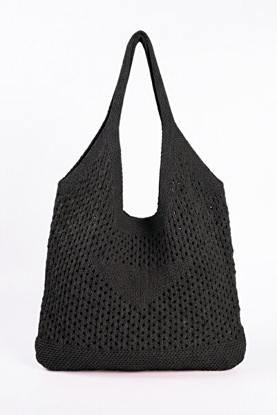 BAHELS Γυναικεία τσάντα ώμου από μαύρο διχτυωτό πλέγμα, μοντέλο Beach, Shoppe...