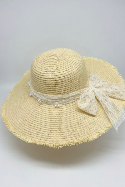 Mollycrush Γυναικείο ψάθινο καπέλο παραλίας με δαντέλα και λεπτομέρειες για τ...