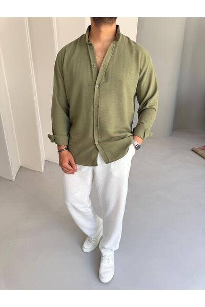 Combineman35 Πουκάμισο Πέρα Λινό Χακί - Λευκό Παντελόνι Σετ 2 τεμαχίων