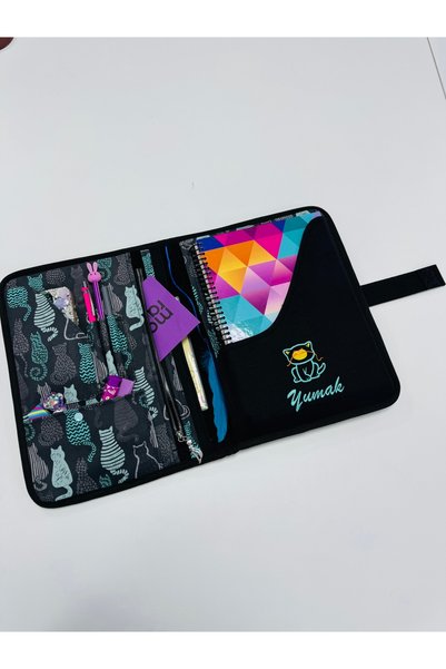 MORA BAG Tablet/Book/Laptop Bag 14 Inch - Aqua Green Kittens/Black