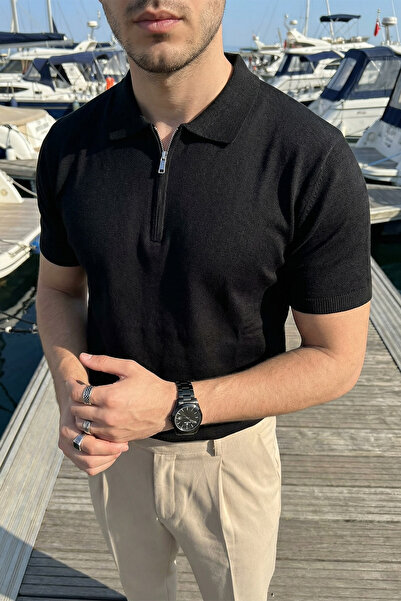 Livio Ferri Allen Premium Zippered Polo Collar Men's Knitwear T-Shirt