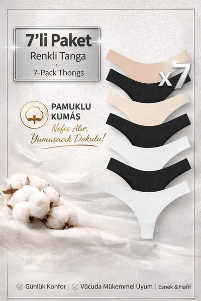 Yohannes Club Kadın, Pamuklu Basic Tanga Külot, 7'Li Paket, Esnek ve dayanıkl...
