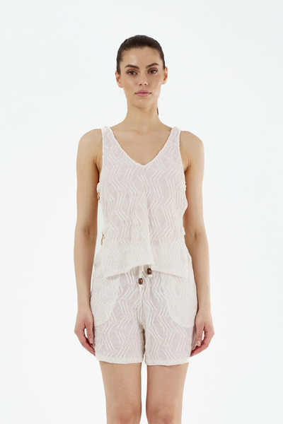 Louren P25112 V-Neck Blouse with Side Details