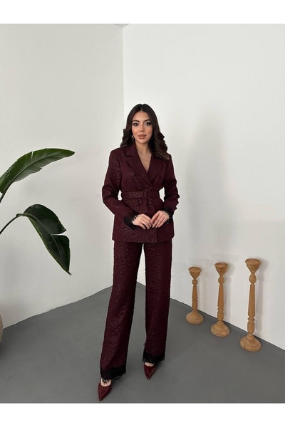 Ekim Store Σετ μπλέιζερ με δαντέλα και ζώνη με σχέδιο λεοπάρ