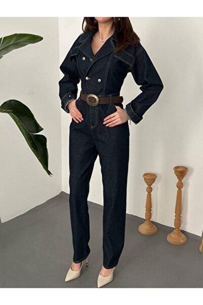 Ekim Store Διπλόστηθο τζιν ολόσωμο με κουμπιά και ζώνη