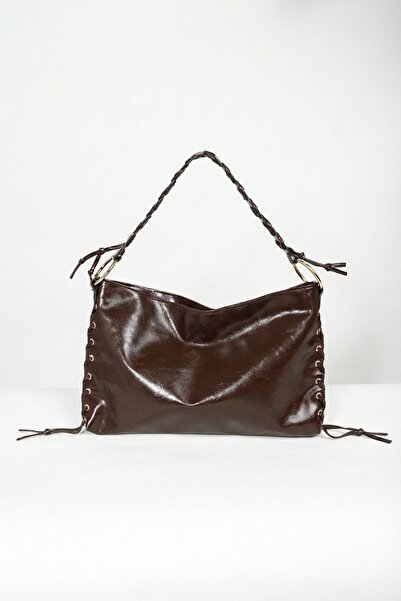 BAHELS حقيبة يد وكتف نسائية لامعة من إيلارا بلون بني حار