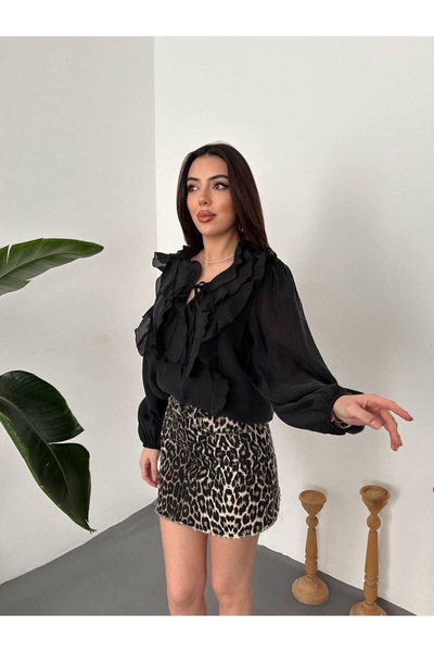 Ekim Store Μπλούζα από τούλι με βολάν και λαιμόκοψη V